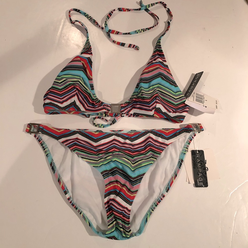 RAMPAGE Chevron Stripe BIKINI L NWT
